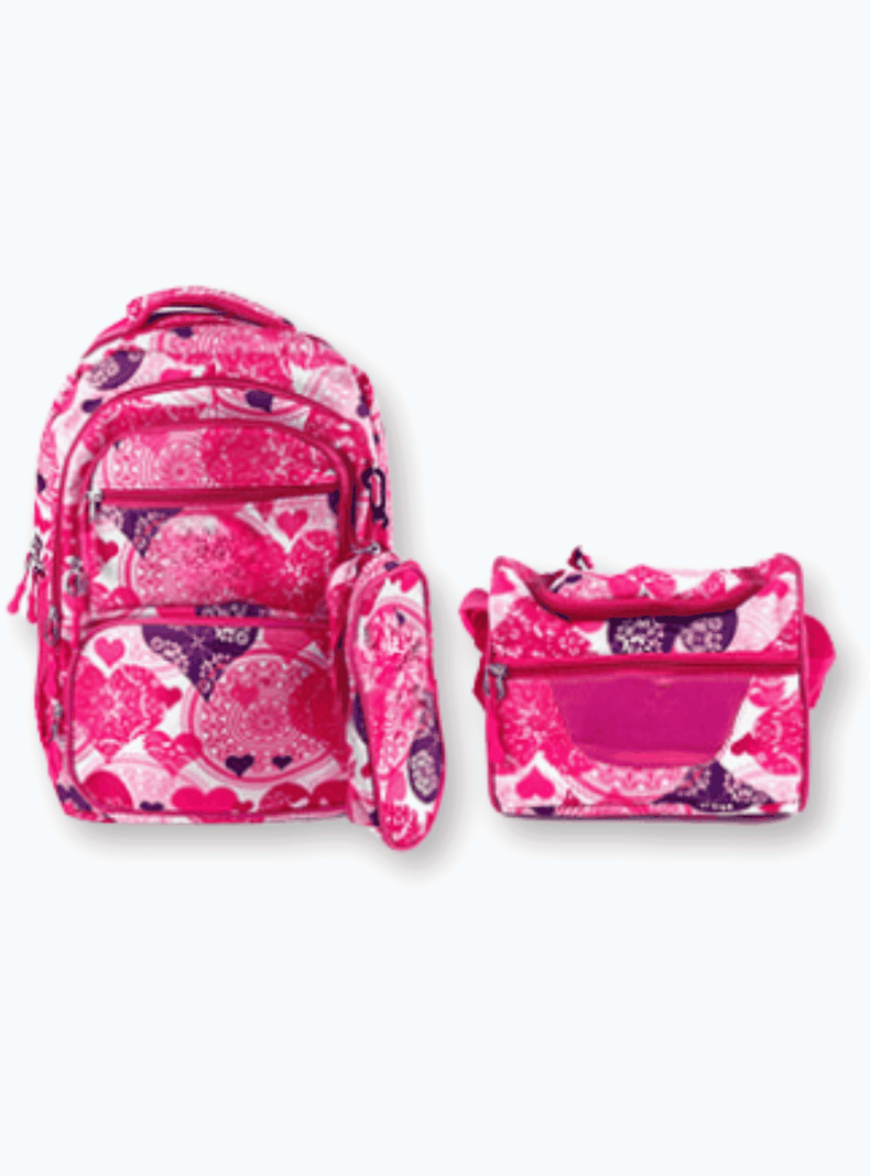  Mochila Con Lonchera Y Estuche 45CM Diseños Variados Niña Hearts-0