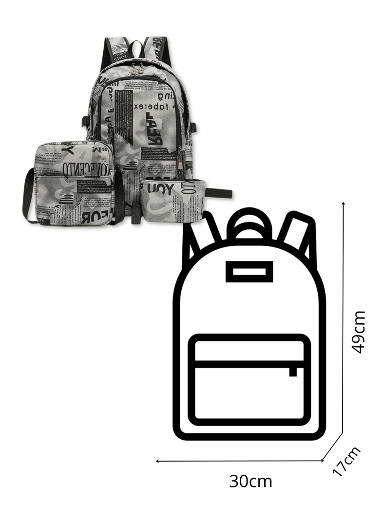 Pack Mochila Lonchera Estuche Grande 49cm Juvenil y Escolar Grey-1