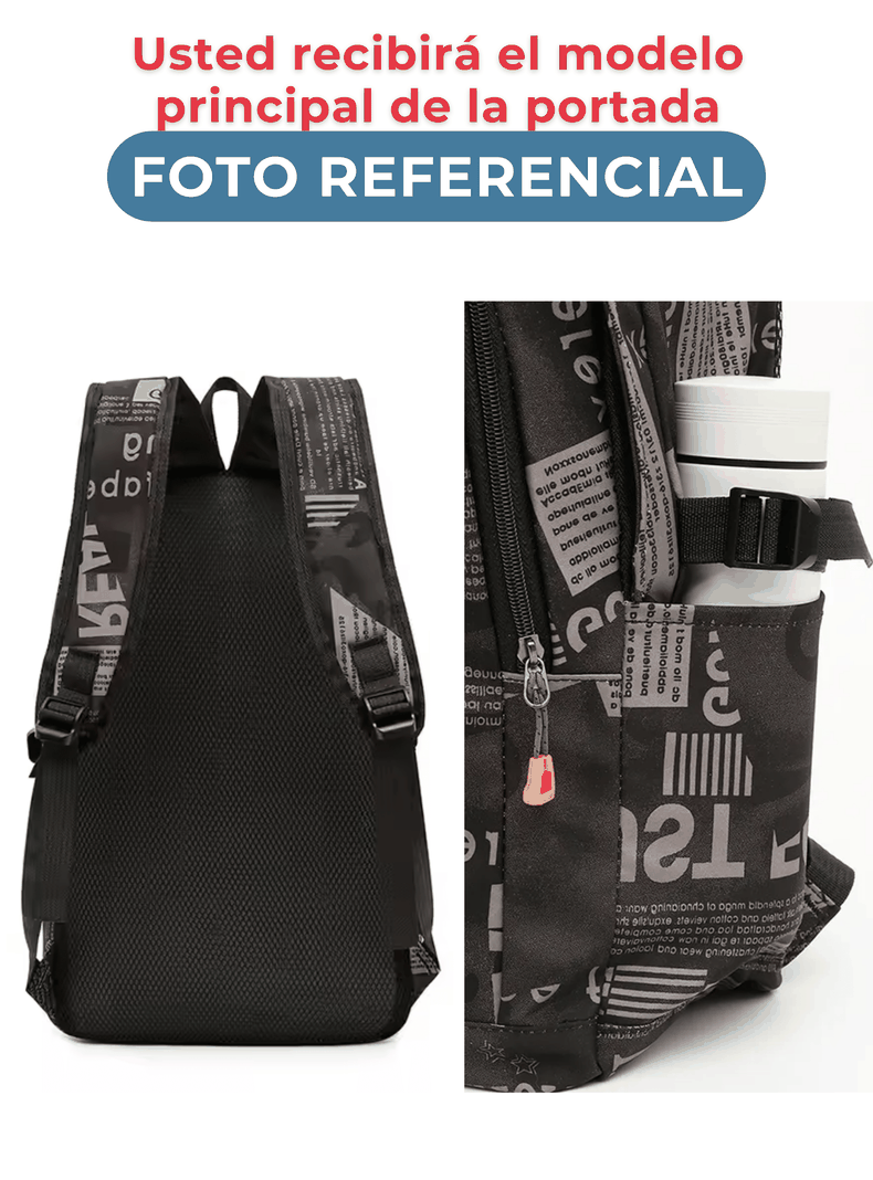 Pack Mochila Lonchera Estuche Grande 49cm Juvenil y Escolar Grey-4