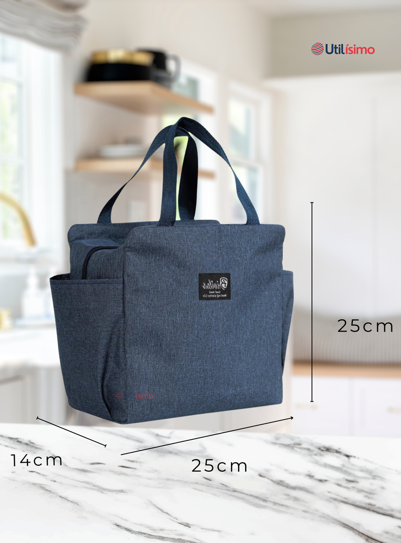 Lonchera Térmica Portátil Tela Oxford De Gran Capacidad con Aislamiento Azul Oscuro-2