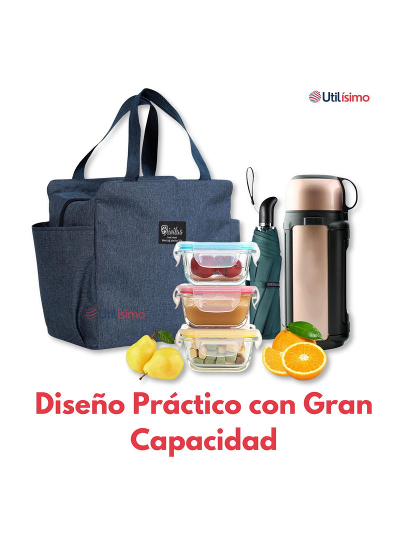 Lonchera Térmica Portátil Tela Oxford De Gran Capacidad con Aislamiento Azul Oscuro-4