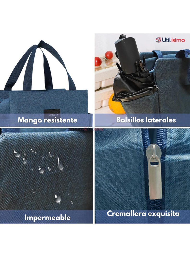 Lonchera Térmica Portátil Tela Oxford De Gran Capacidad con Aislamiento Azul Oscuro-5