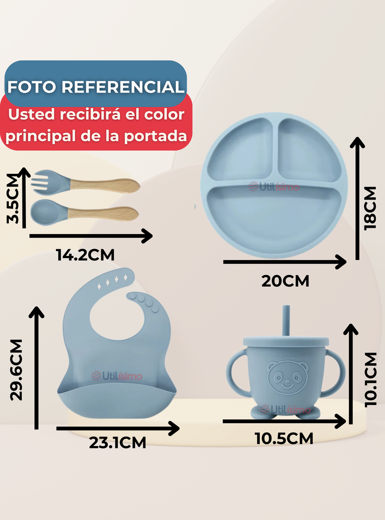 Set De Alimentación Bebé Silicona Con Vaso 5 Piezas Libre BPA Rosa Claro-1