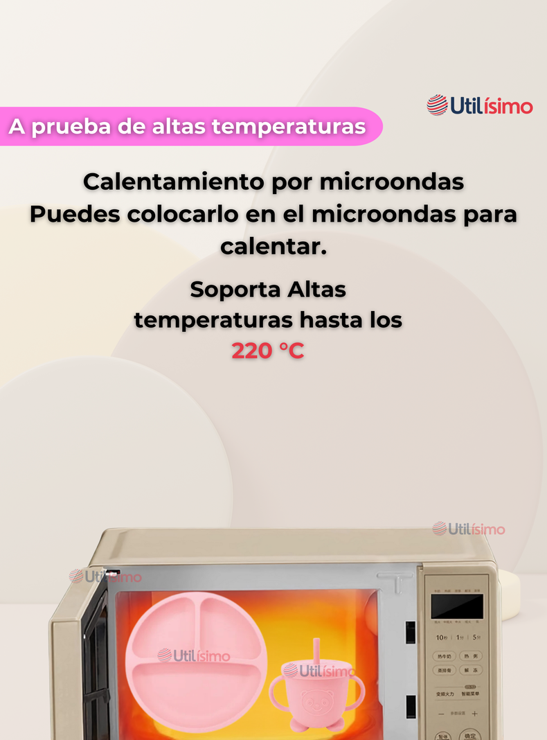 Set De Alimentación Bebé Silicona Con Vaso 5 Piezas Libre BPA Rosa Claro-3