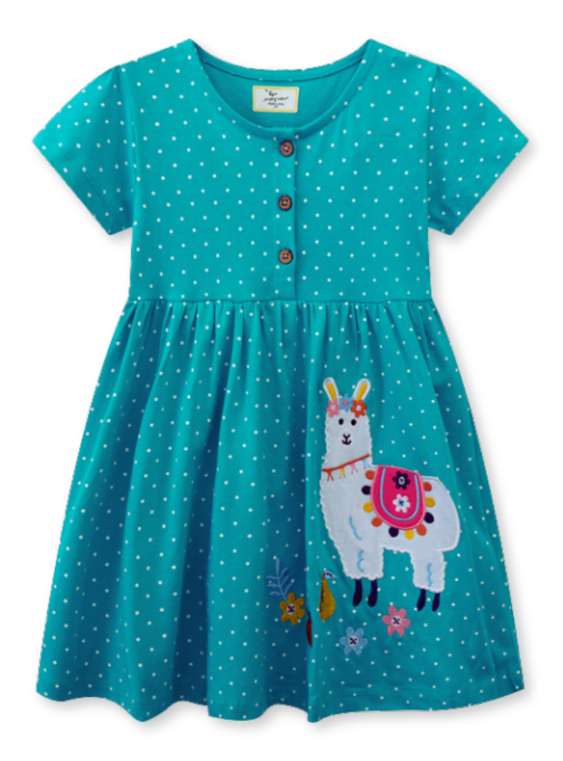 Vestido Manga Corta Niña Estampado Alpaca Divertida-0