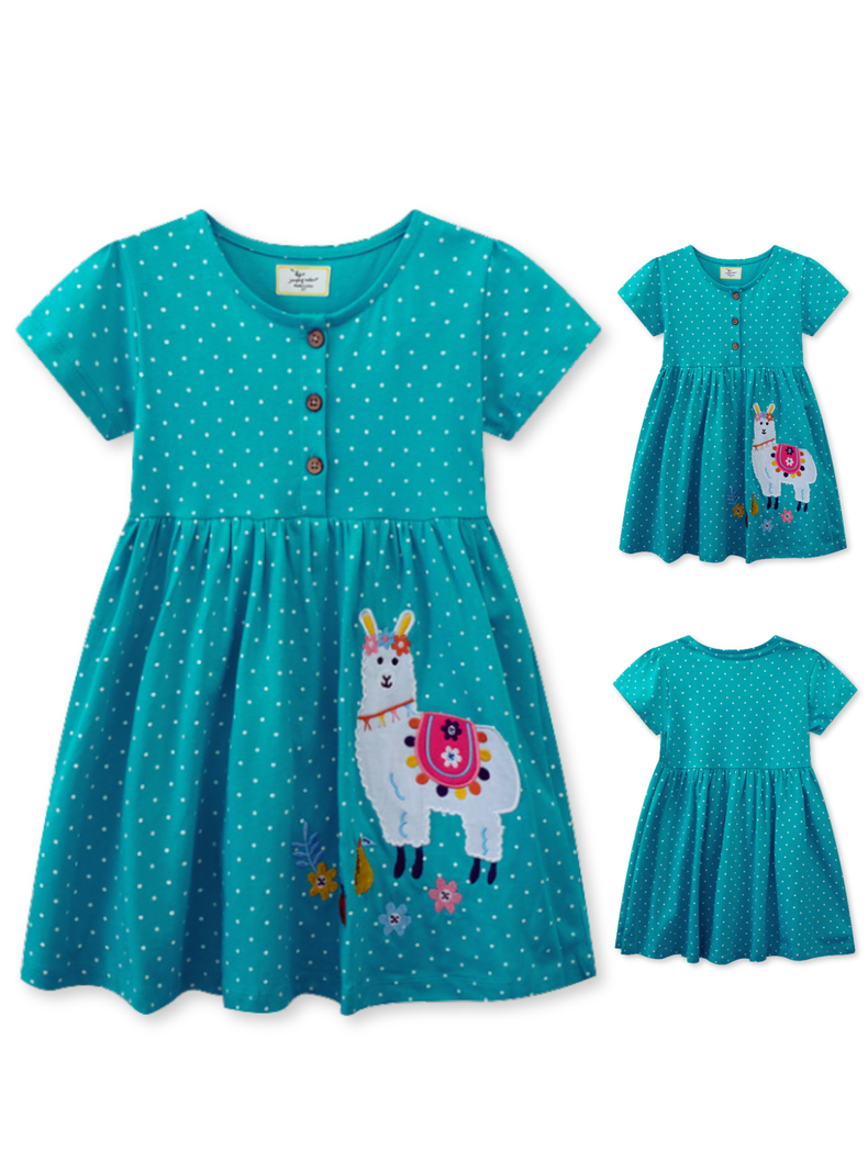 Vestido Manga Corta Niña Estampado Alpaca Divertida-3