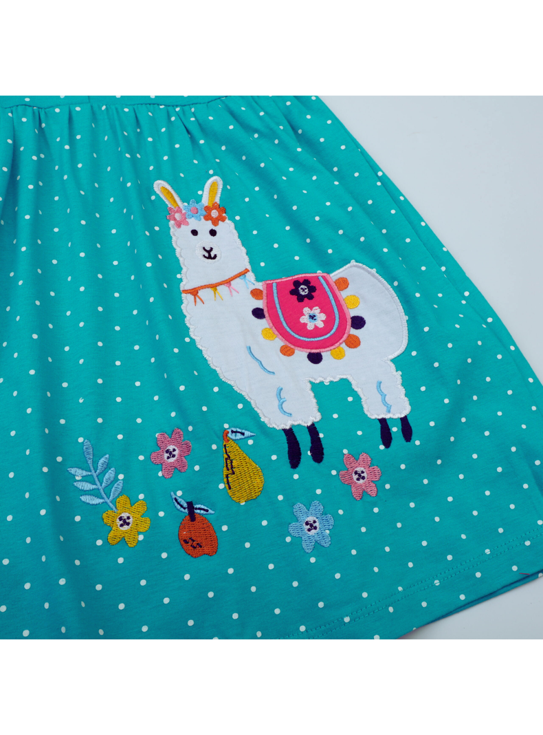 Vestido Manga Corta Niña Estampado Alpaca Divertida-4