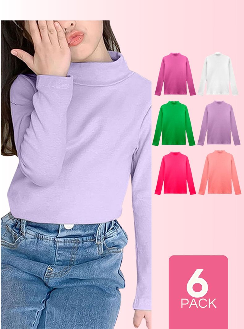 Pack 6 Camisetas Beatle 100% Polar Polera Cuello Alto Niña Colores Surtidos-0