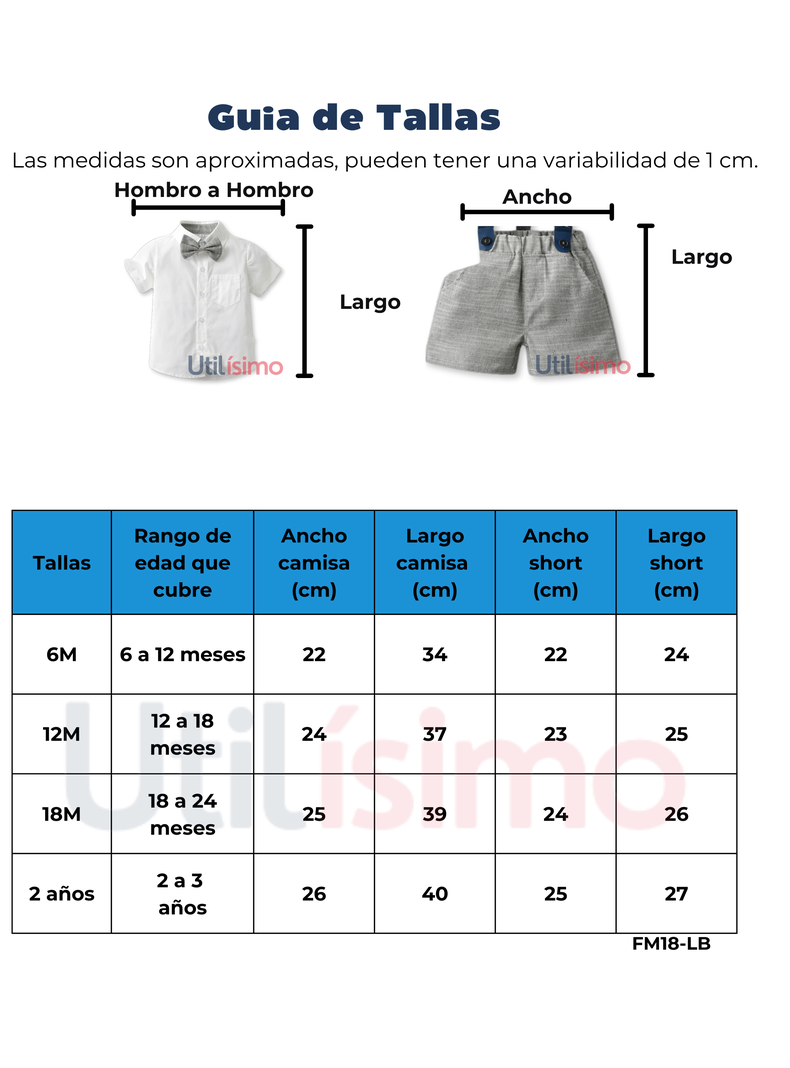 Conjunto de vestir con corbatín y pantalón corto Niño 6 Meses a 2 años Gris Perla-1