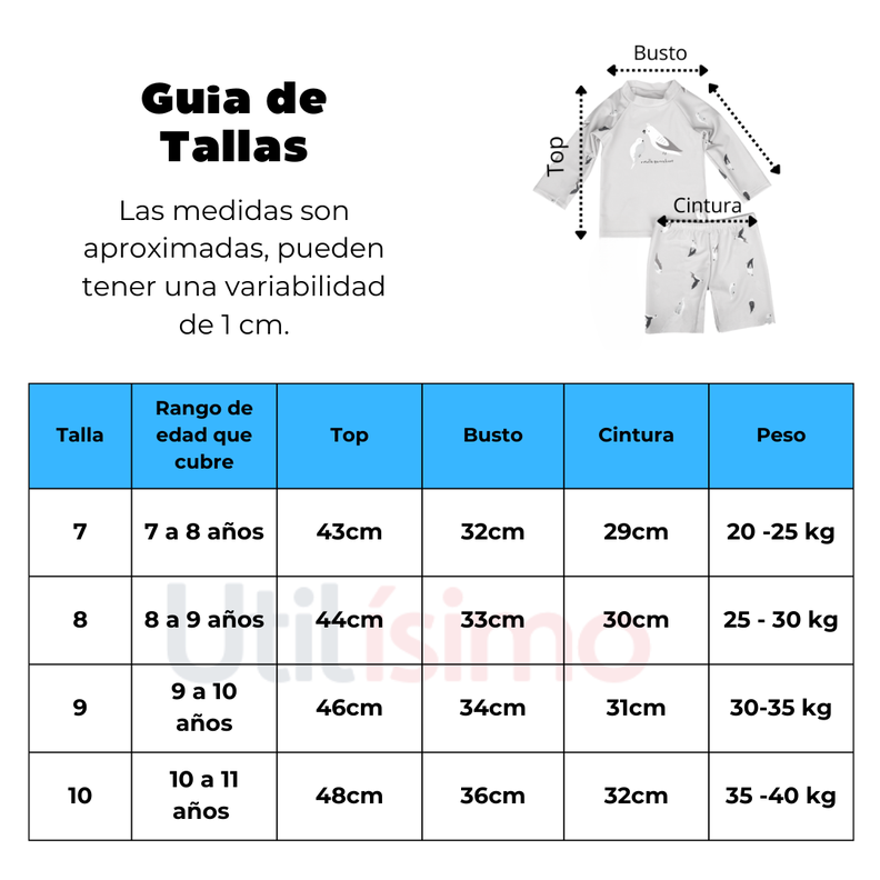 Traje de Baño de dos piezas manga larga para Niñas 7 años a 11 años-2