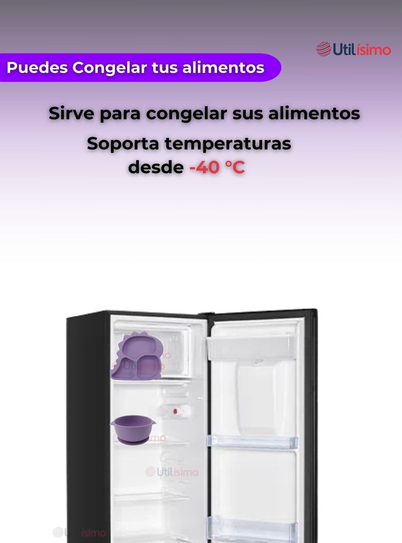 Set De Alimentación Bebé Silicona 5 Piezas Dinosaurio Libre BPA Lila-6