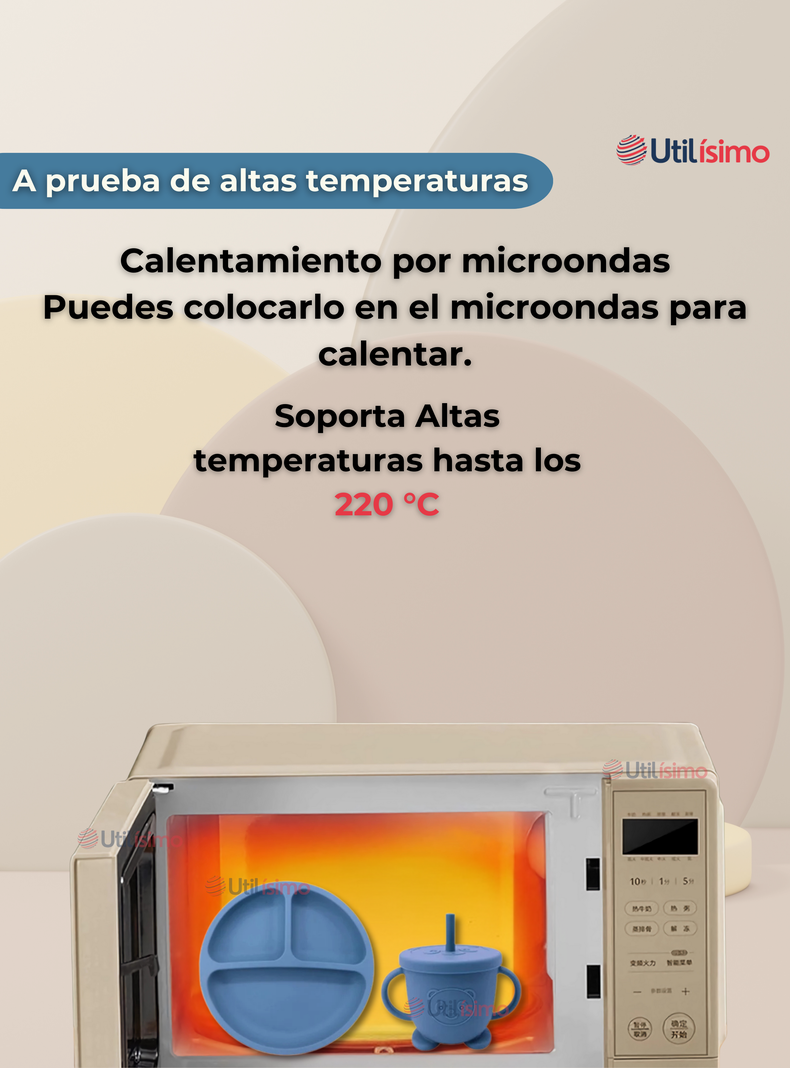 Set De Alimentación Bebé Silicona Con Vaso 5 Piezas Libre BPA Azul-3