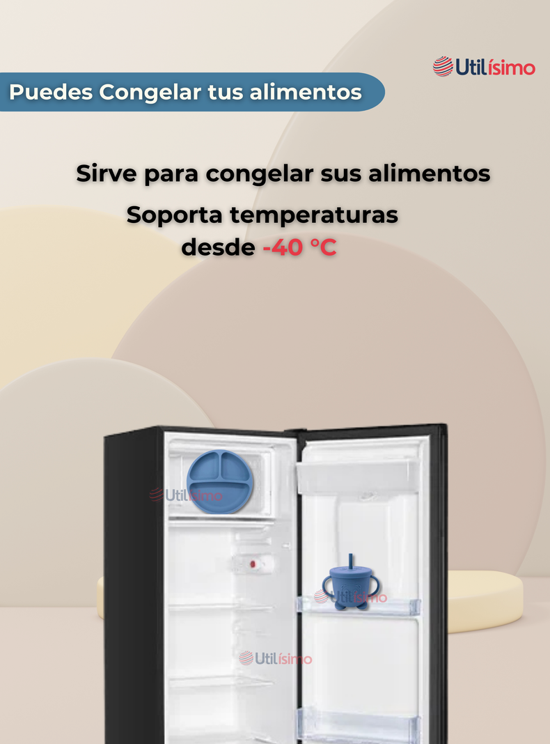 Set De Alimentación Bebé Silicona Con Vaso 5 Piezas Libre BPA Azul-4