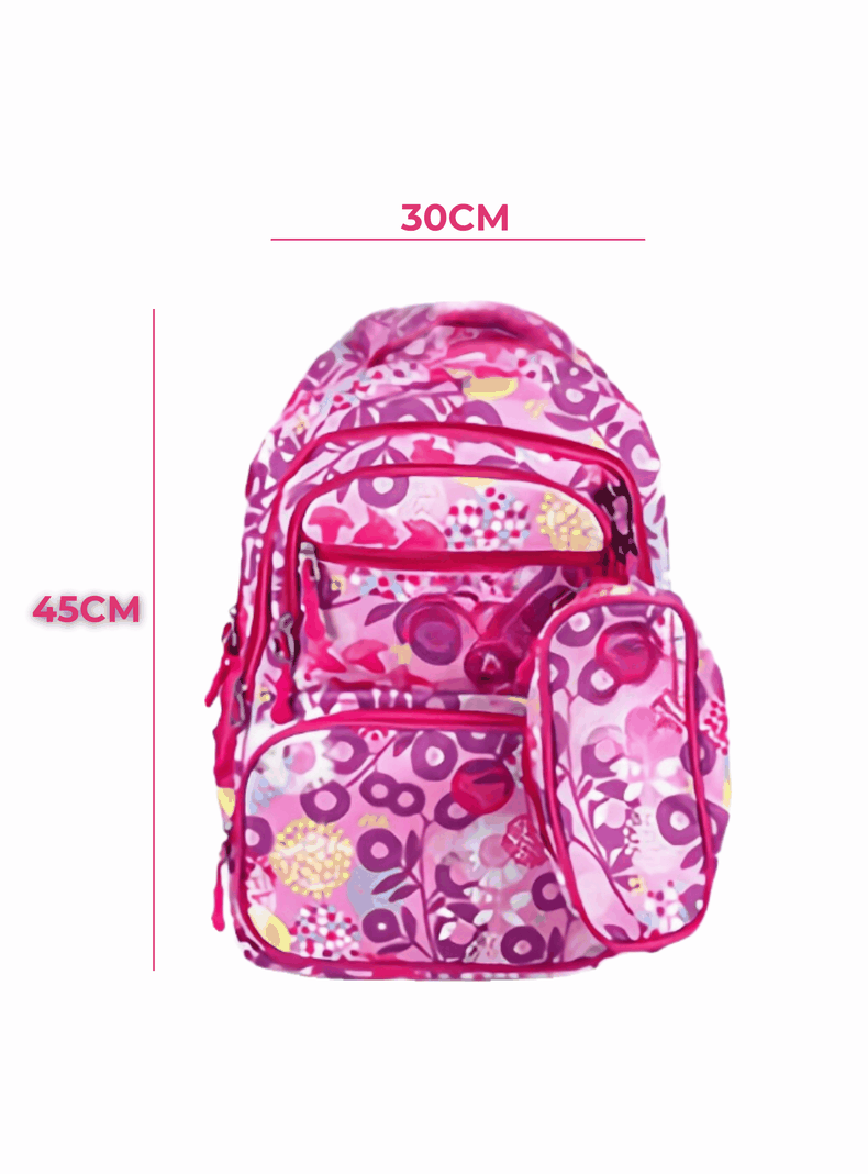 Mochila Con Lonchera Y Estuche 45CM Diseños Variados Niña Flowers-1