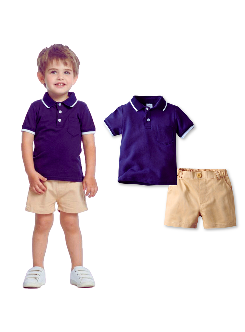 Conjunto de Niño Polera Piqué y Pantalón Corto Casual 3 a 6 años Navy Blue-0