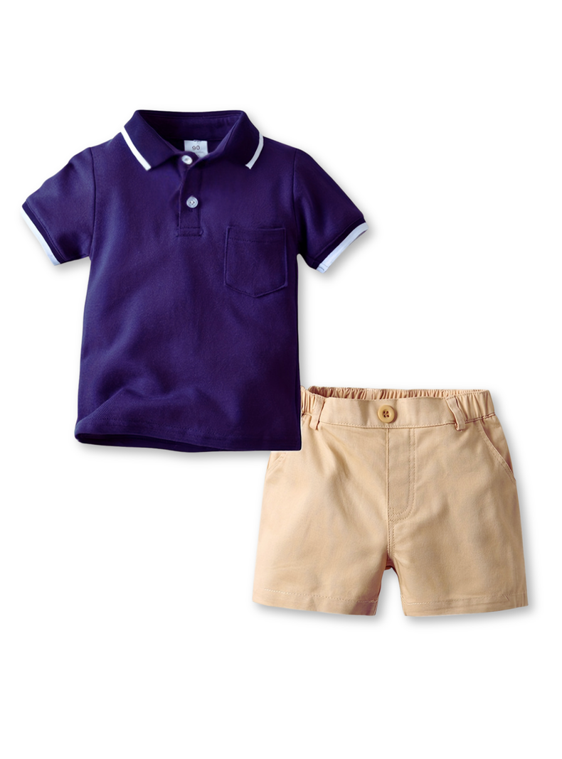 Conjunto de Niño Polera Piqué y Pantalón Corto Casual 3 a 6 años Navy Blue-1