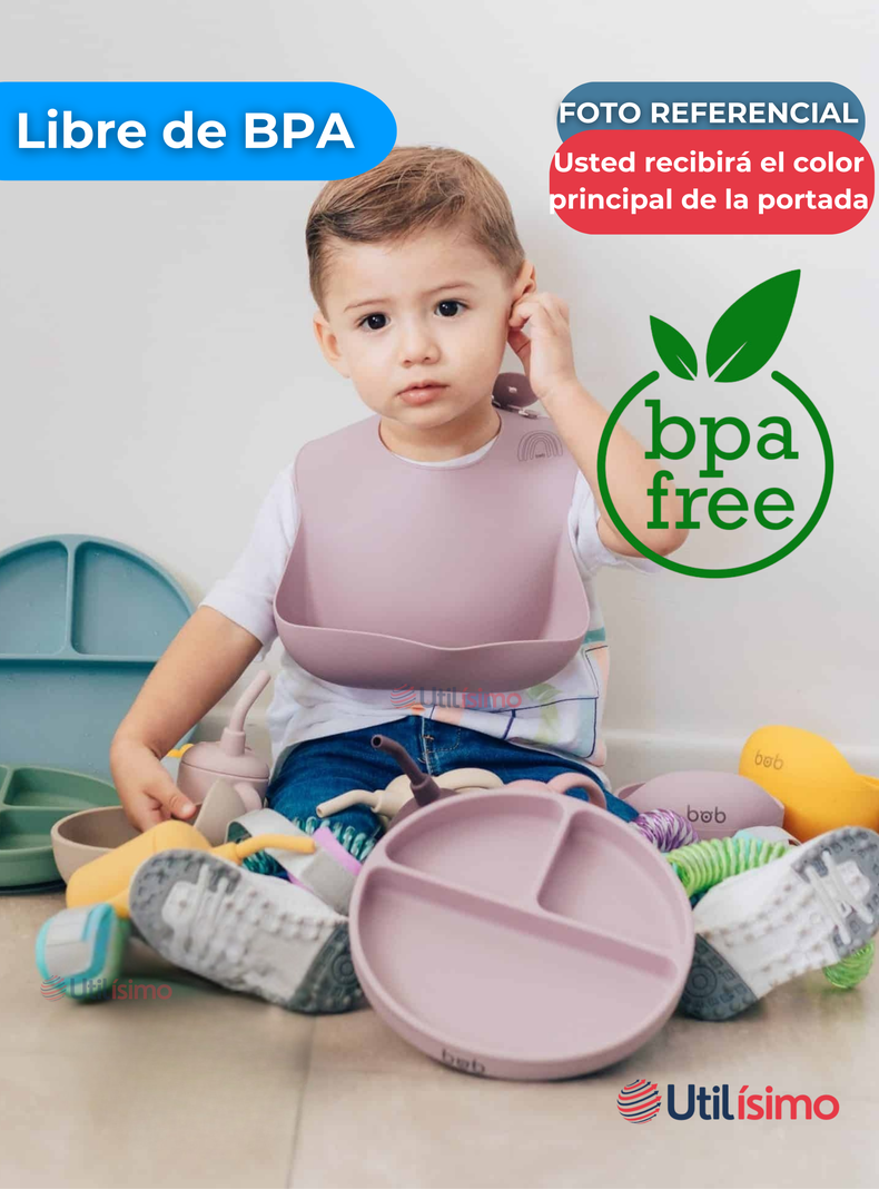 Set De Alimentación Bebé Silicona Con Vaso 11 Piezas Libre BPA Azul-1
