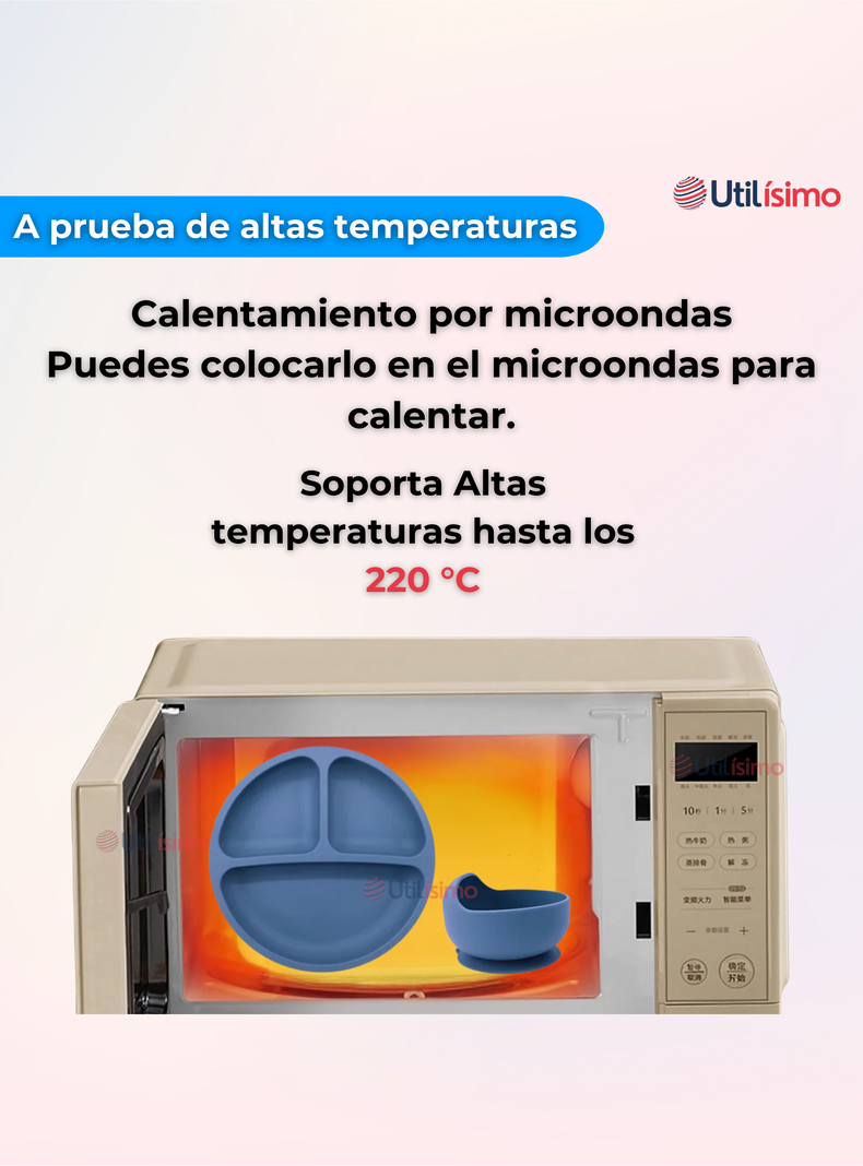 Set De Alimentación Bebé Silicona Con Vaso 11 Piezas Libre BPA Azul-3