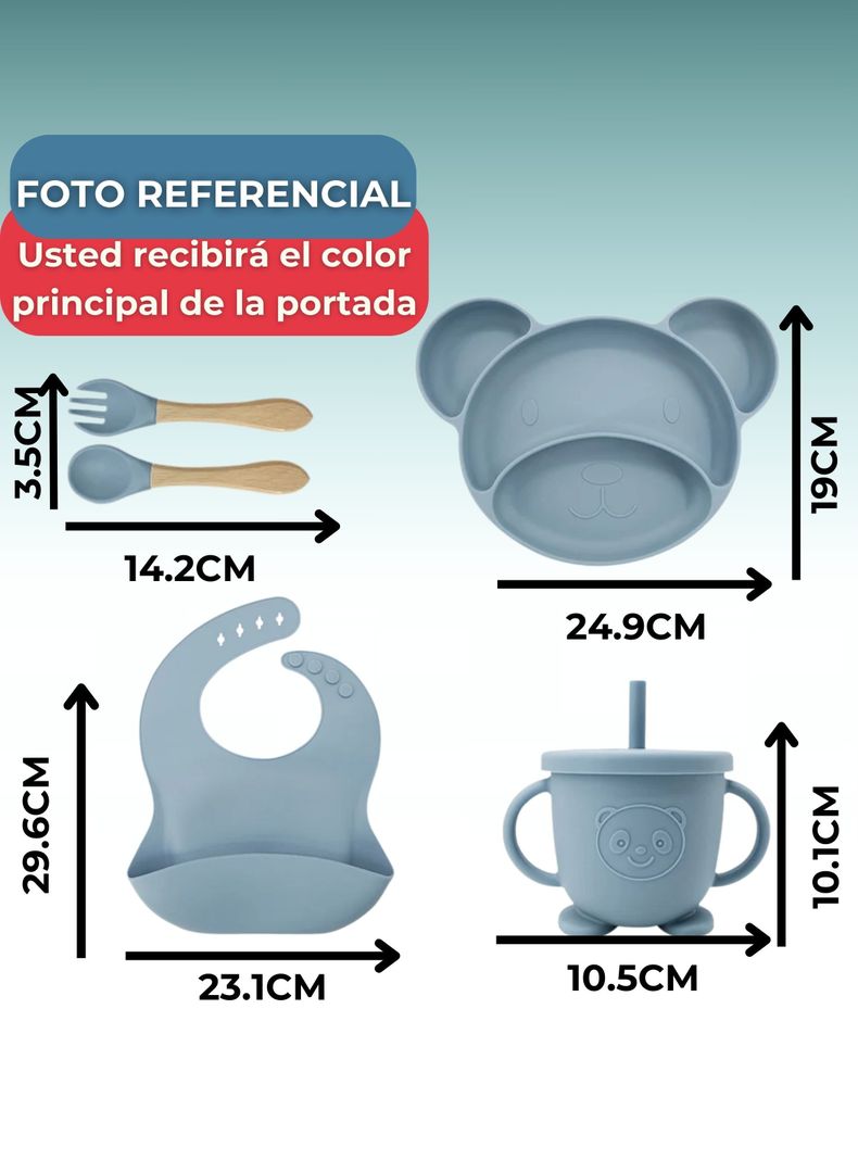 Set De Alimentación Bebé Silicona 6 Piezas Libre BPA Turquesa-1