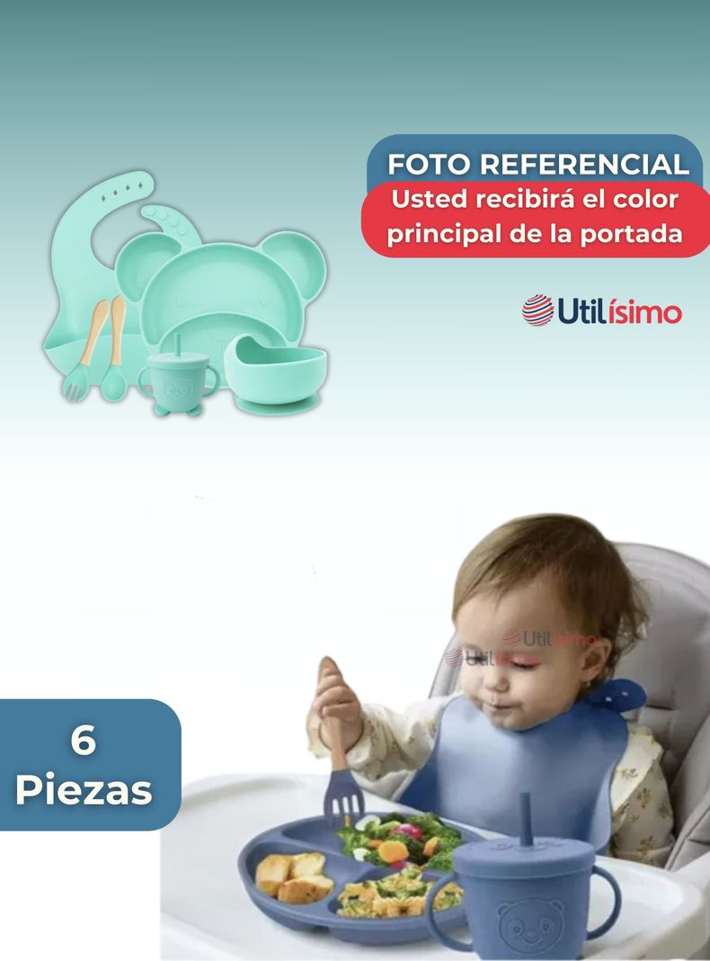 Set De Alimentación Bebé Silicona 6 Piezas Libre BPA Turquesa-5