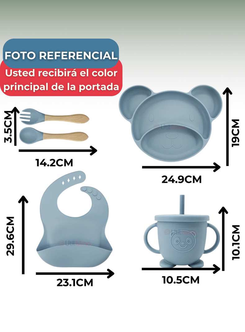 Set De Alimentación Bebé Silicona 6 Piezas Libre BPA Verde-1
