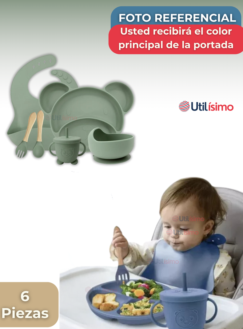 Set De Alimentación Bebé Silicona 6 Piezas Libre BPA Verde-6