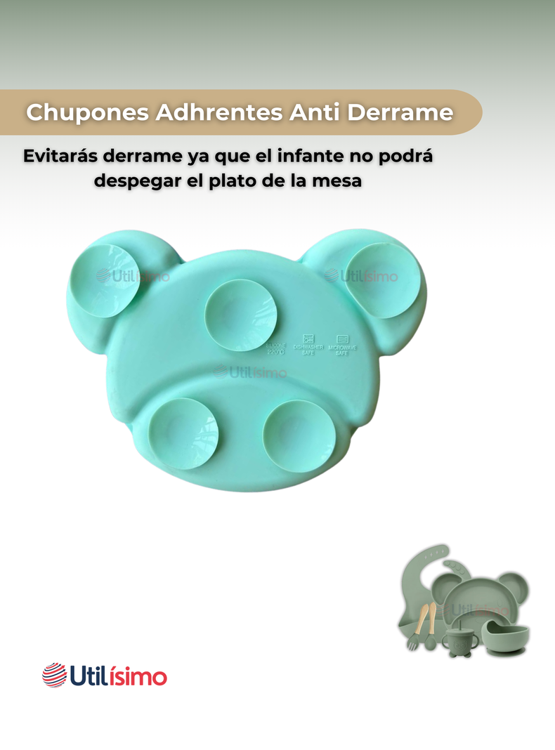 Set De Alimentación Bebé Silicona 6 Piezas Libre BPA Verde-7