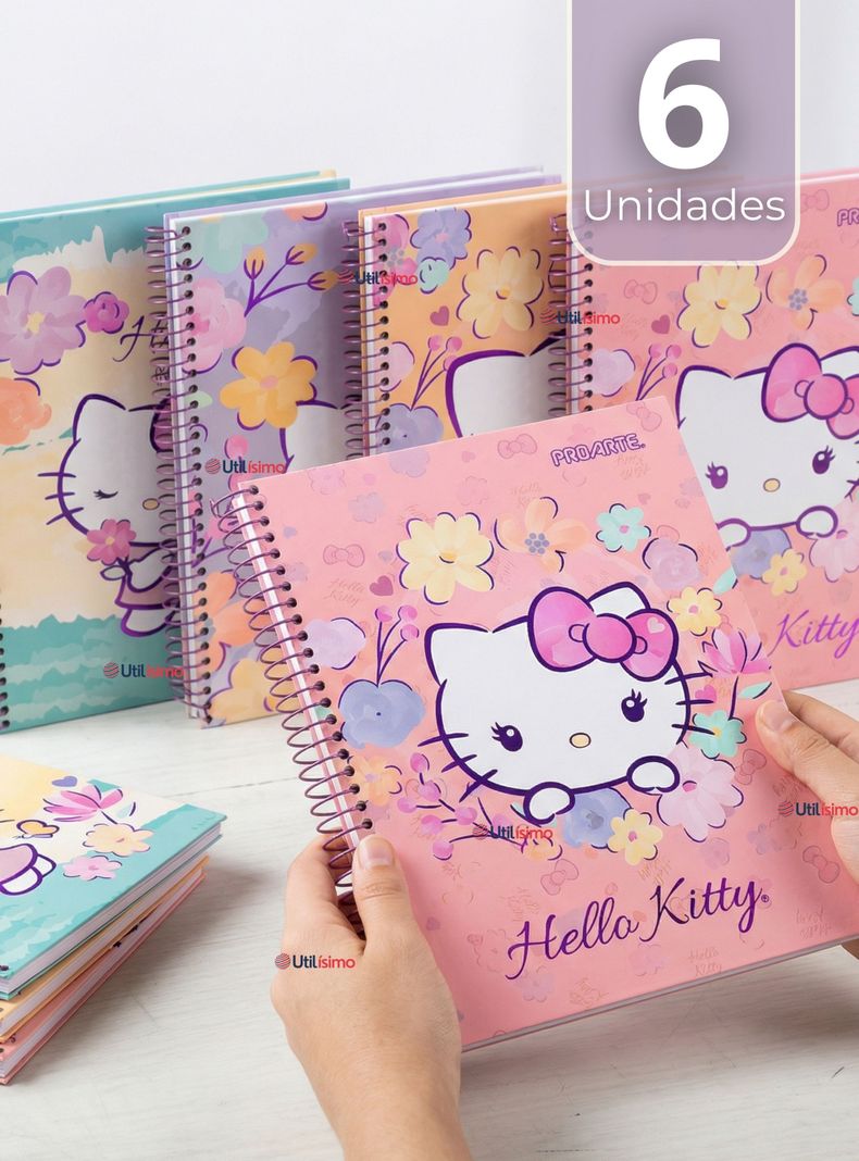 Pack 6 Cuadernos Universitario Hello Kitty de 150 Hojas Tapa Gruesa Proarte Disenos Surtidos