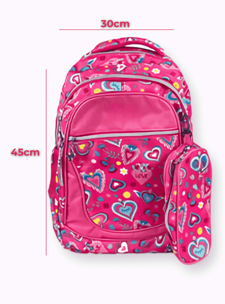 Mochila Con Lonchera Y Estuche 45CM Niña Intense Pink Hearts-1