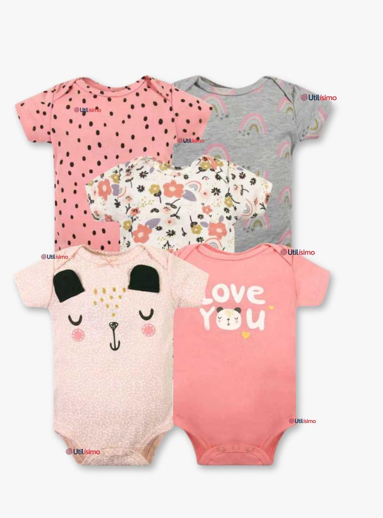 Pack 5 Bodys Nina Manga Corta Tedmimak 100% Algodon Princess love Surtido 3 A 6 Meses