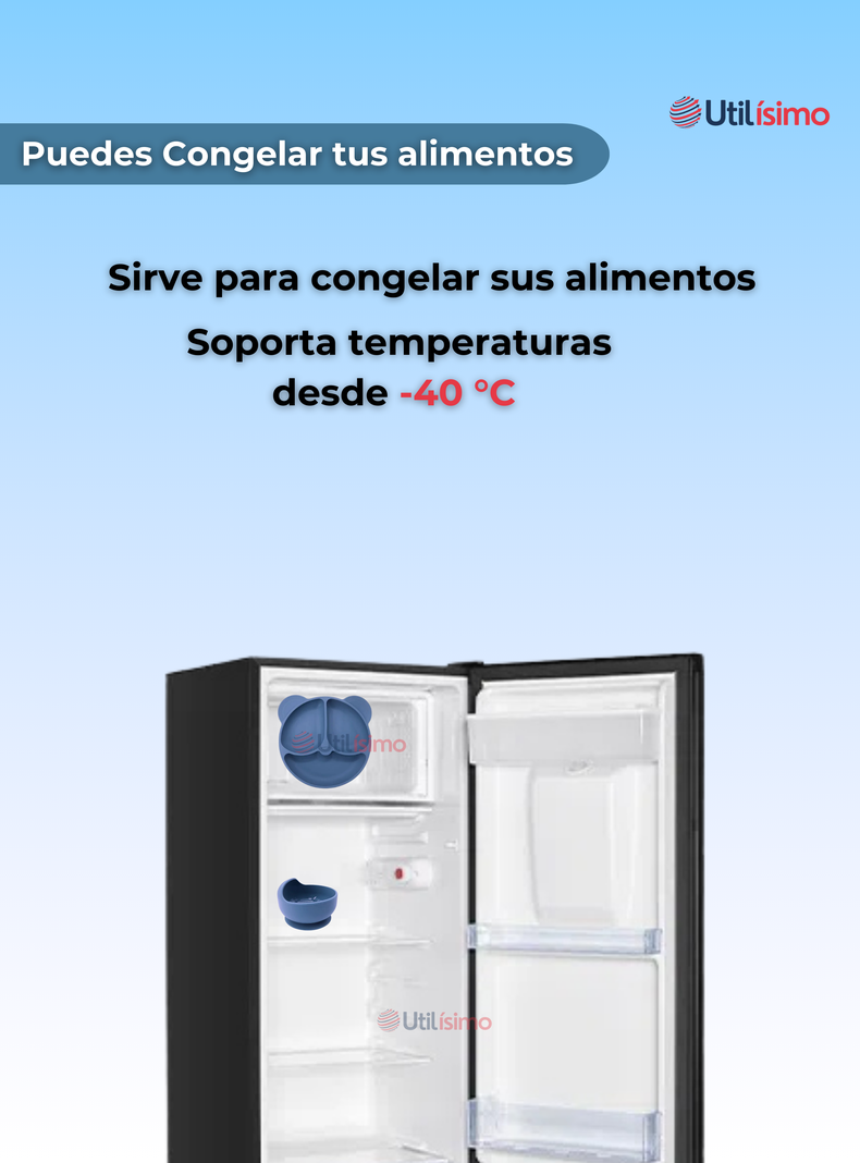 Set De Alimentación Bebé Silicona De Oso 6 Piezas Libre BPA Azul-3