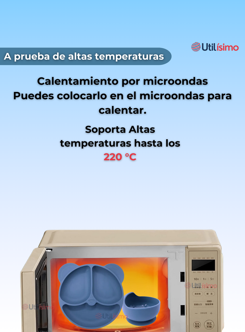 Set De Alimentación Bebé Silicona De Oso 6 Piezas Libre BPA Azul-5
