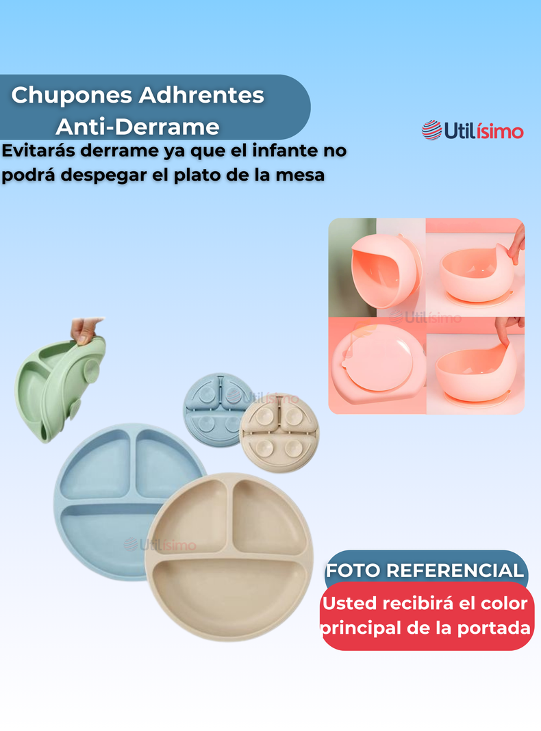 Set De Alimentación Bebé Silicona De Oso 6 Piezas Libre BPA Azul-7