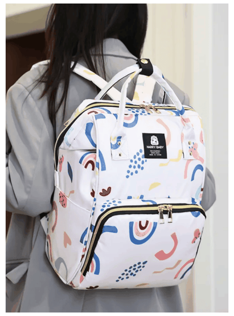 Mochila Maternal Oxford Bolso Pañalera Infantil Térmica e Impermeable White Pink-2