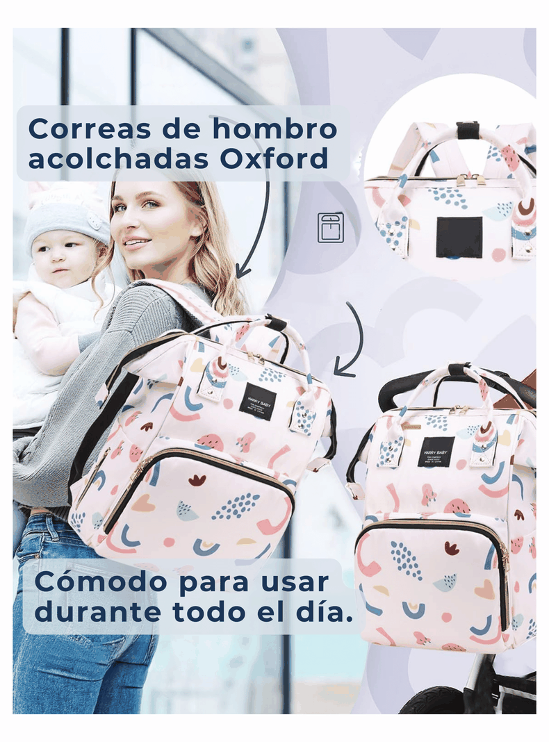 Mochila Maternal Oxford Bolso Pañalera Infantil Térmica e Impermeable White Pink-4