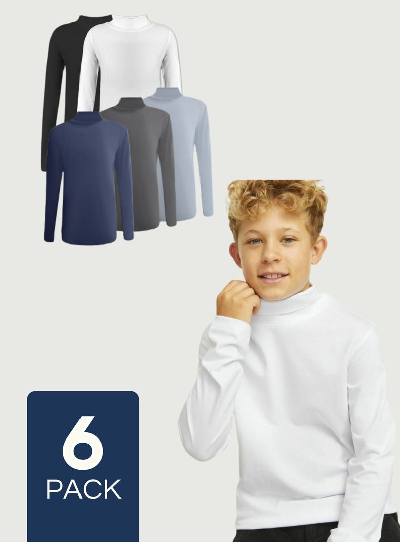 Pack 6 Camisetas Polera Beatle Bambú Primera Capa Niño Cuello Alto Surtido-0
