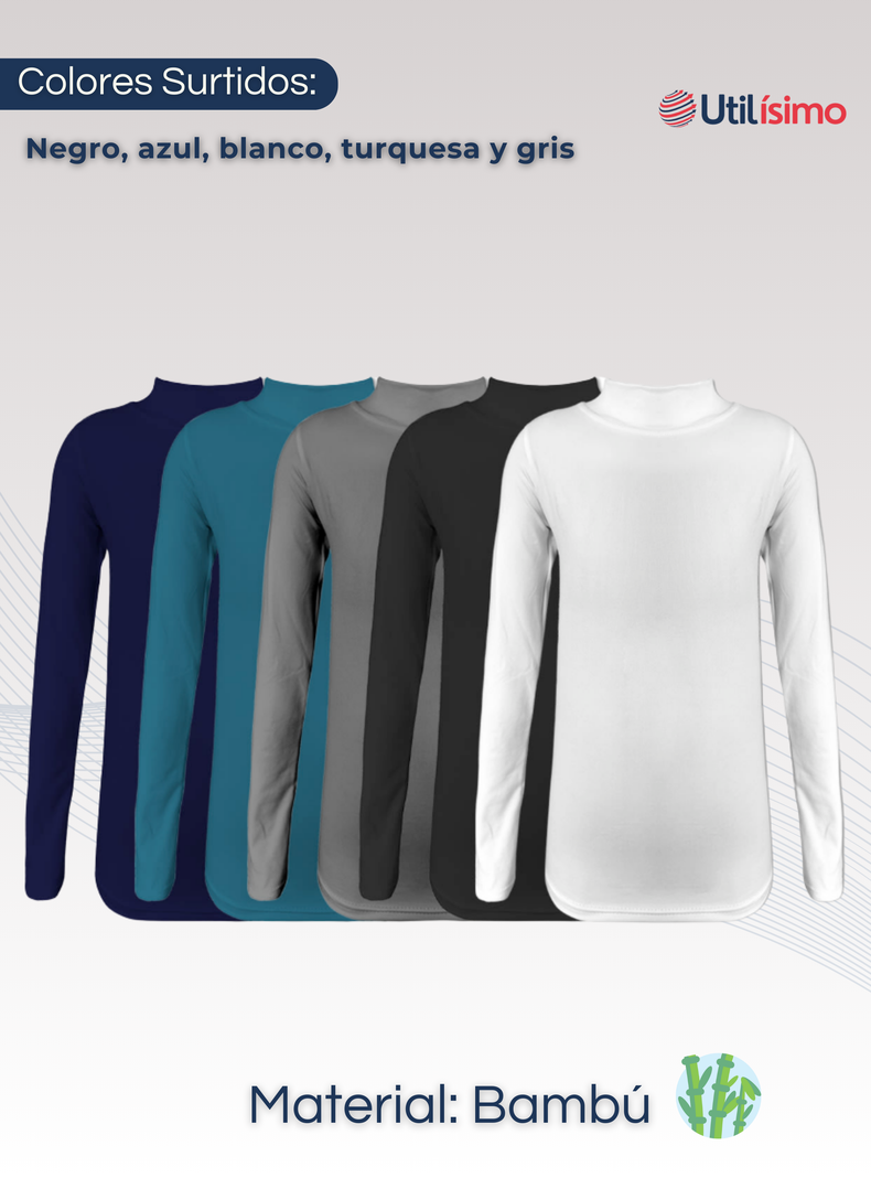 Pack 6 Camisetas Polera Beatle Bambú Primera Capa Niño Cuello Alto Surtido-1