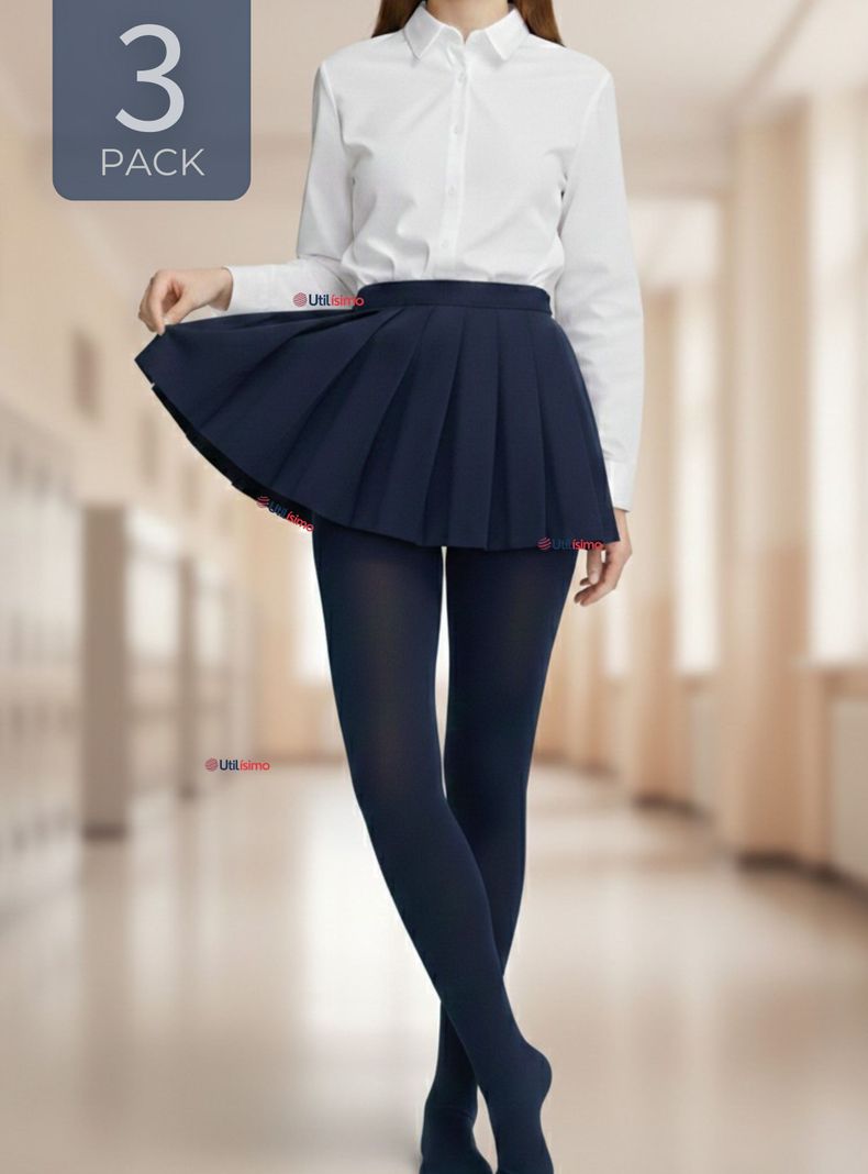 Pack 3 Ballerinas Elasticadas Escolares Nina Algodon Azul 4-6 anos