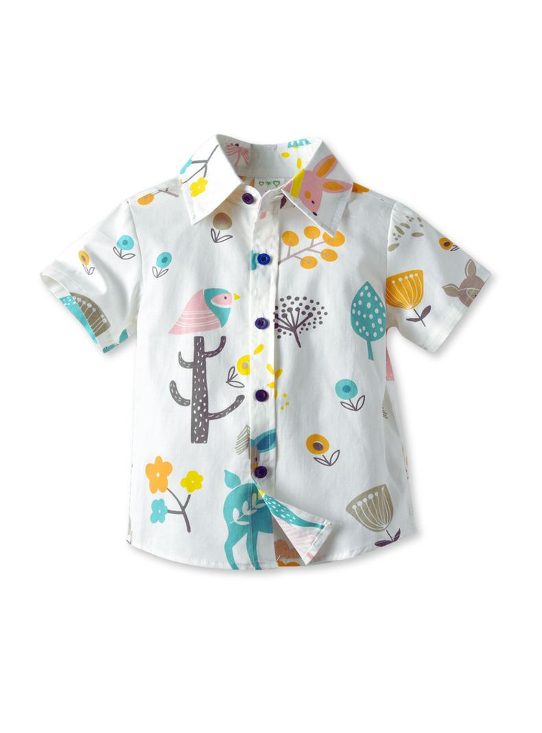 Conjunto de Vestir Niño Camisa con Estampado y Pantalón corto 9 meses a 4 años Animal Cartoon-1