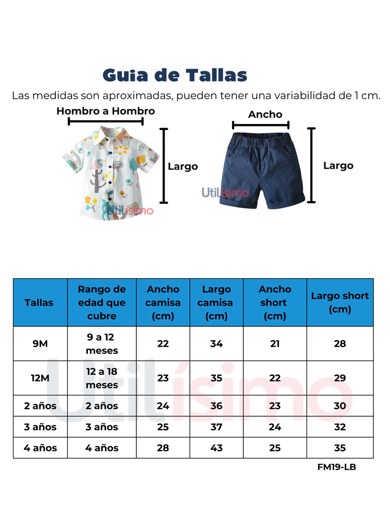 Conjunto de Vestir Niño Camisa con Estampado y Pantalón corto 9 meses a 4 años Animal Cartoon-2