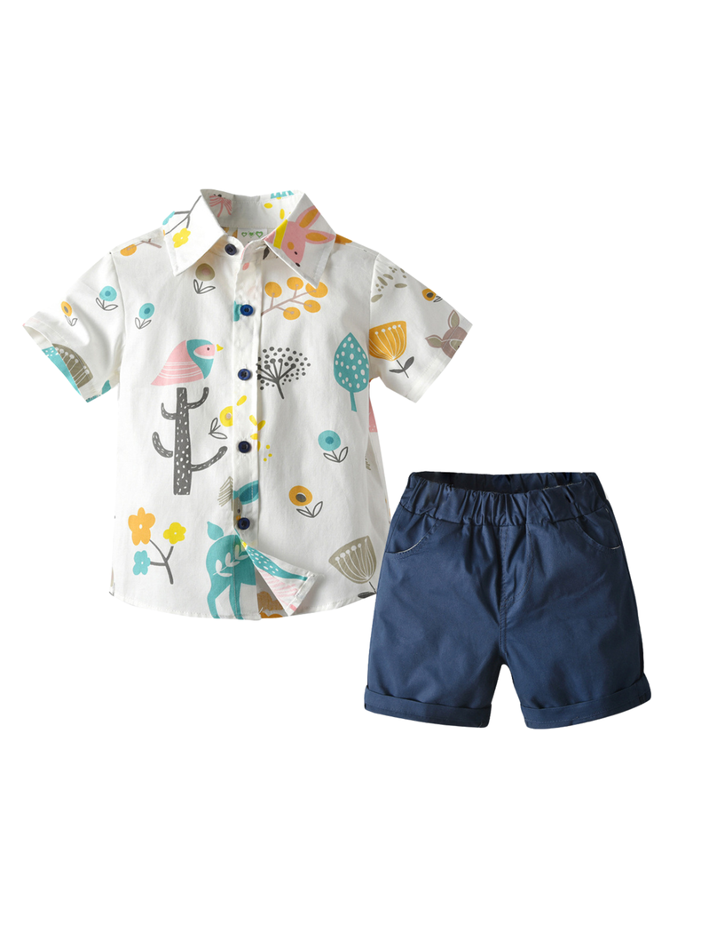 Conjunto de Vestir Niño Camisa con Estampado y Pantalón corto 9 meses a 4 años Animal Cartoon-5