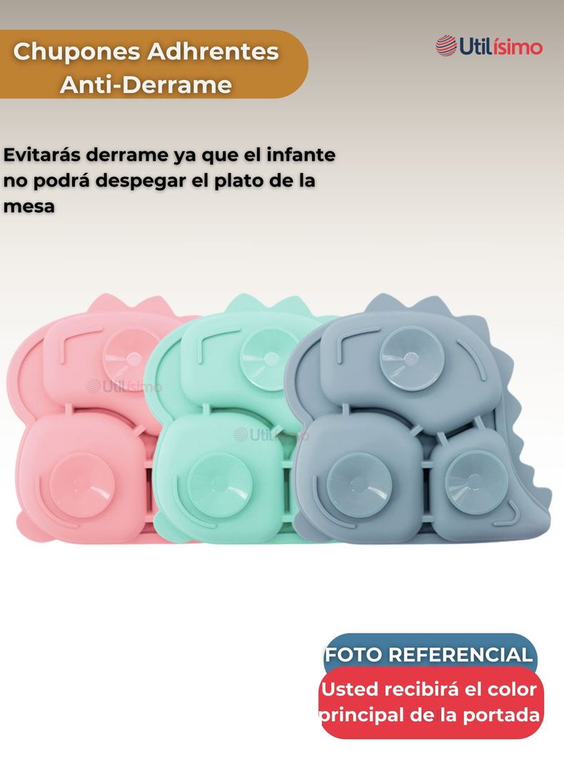 Set De Alimentación Bebé Silicona 5 Piezas Dinosaurio Libre BPA Beige-3