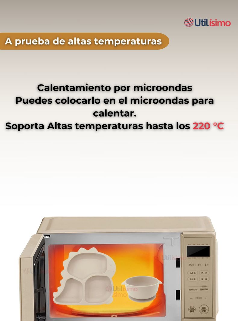 Set De Alimentación Bebé Silicona 5 Piezas Dinosaurio Libre BPA Beige-6