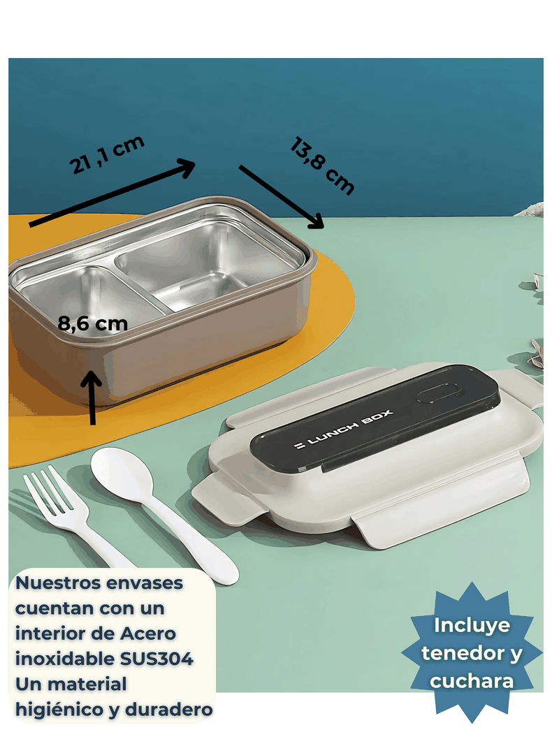 Fiambrera Contenedor 800 ml Térmico 2 Divisiones Táper Hermético Acero Inox Beige-1
