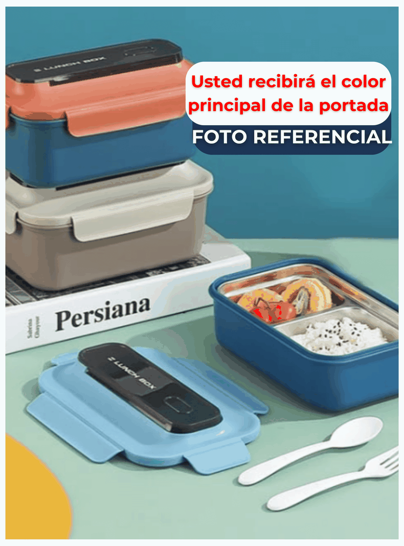 Fiambrera Contenedor 800 ml Térmico 2 Divisiones Táper Hermético Acero Inox Beige-3