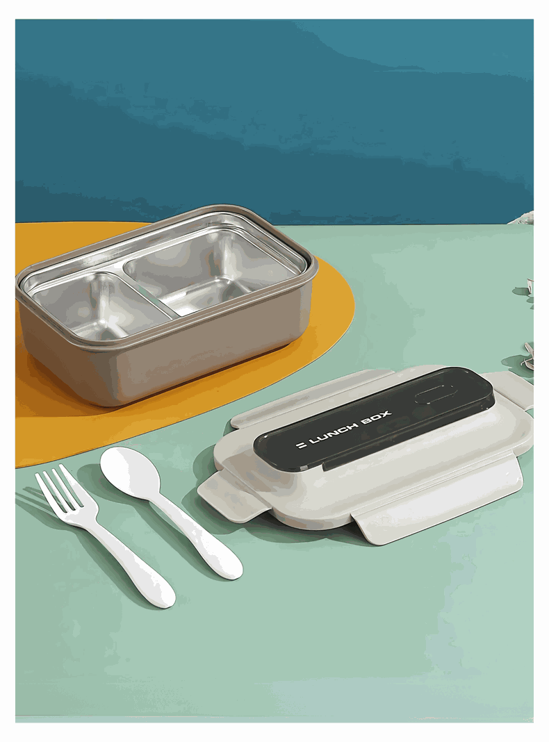Fiambrera Contenedor 800 ml Térmico 2 Divisiones Táper Hermético Acero Inox Beige-0