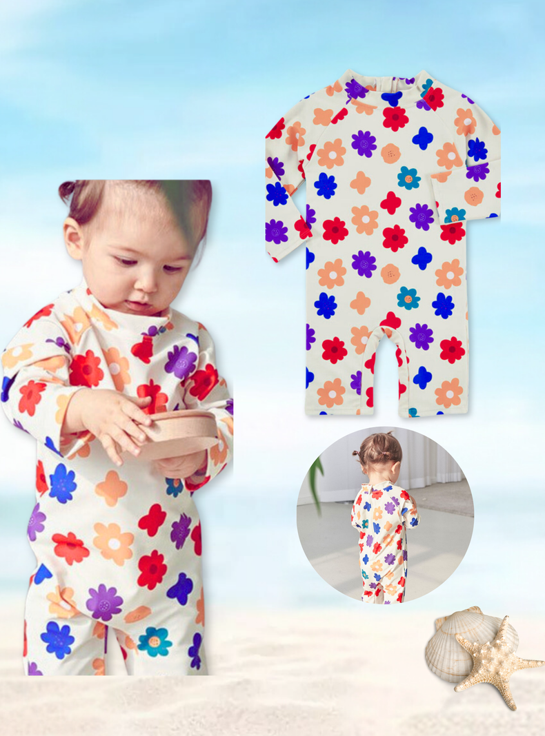 Traje de Baño Enterito Manga Larga Niña Jump Kids Floreado-1