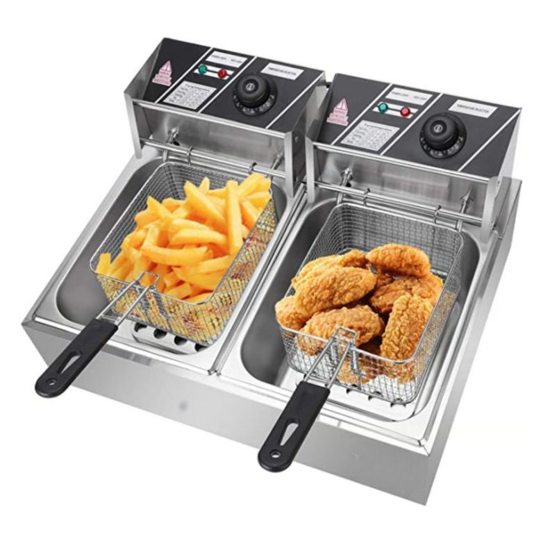 Freidora Eléctrica 12L Acero Inox 5500w Potente 2 Puestos-0