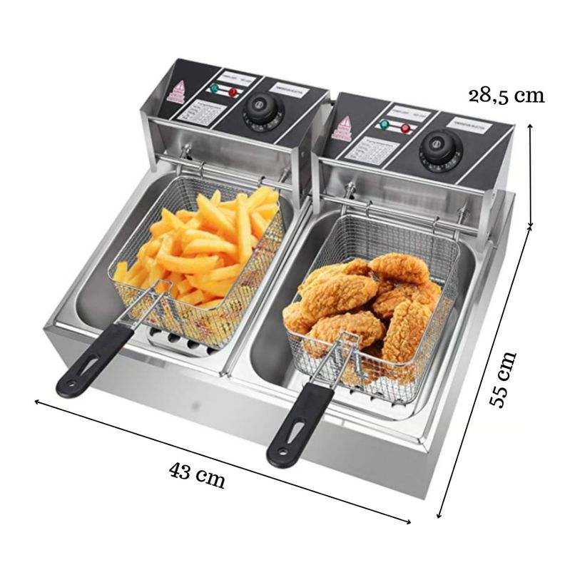Freidora Eléctrica 12L Acero Inox 5500w Potente 2 Puestos-1