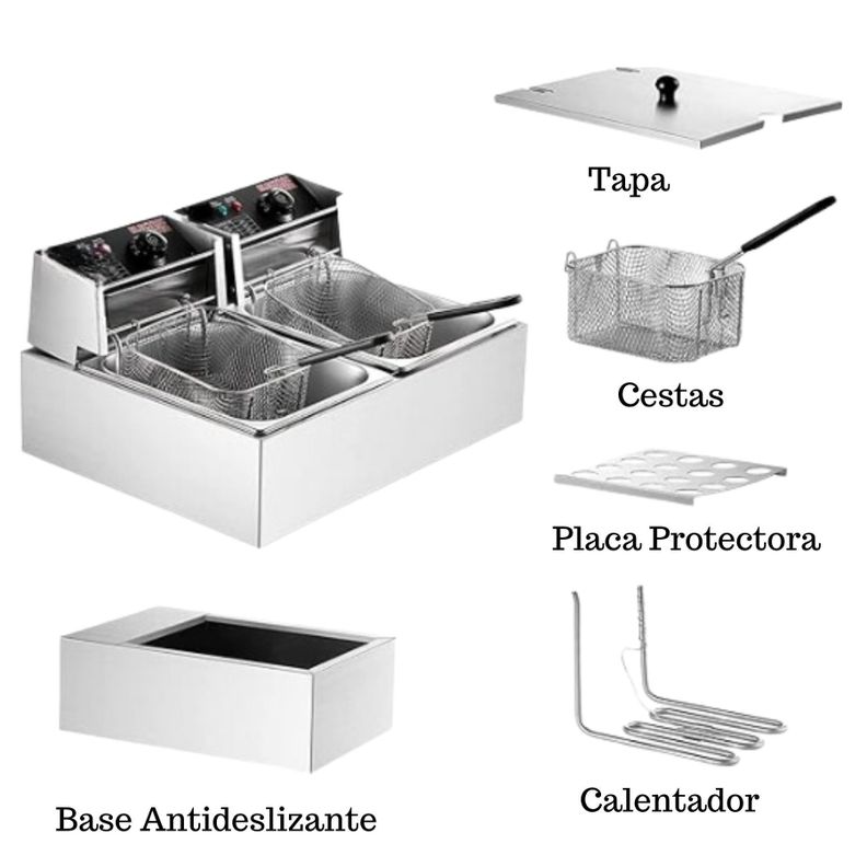 Freidora Eléctrica 12L Acero Inox 5500w Potente 2 Puestos-3